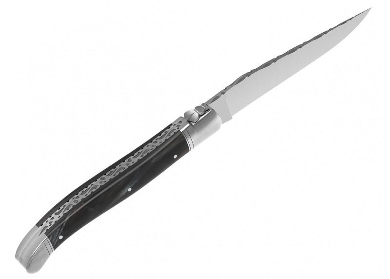 Prestige edition Laguiole knife with brown horn handle and stainless steel bolsters image 18