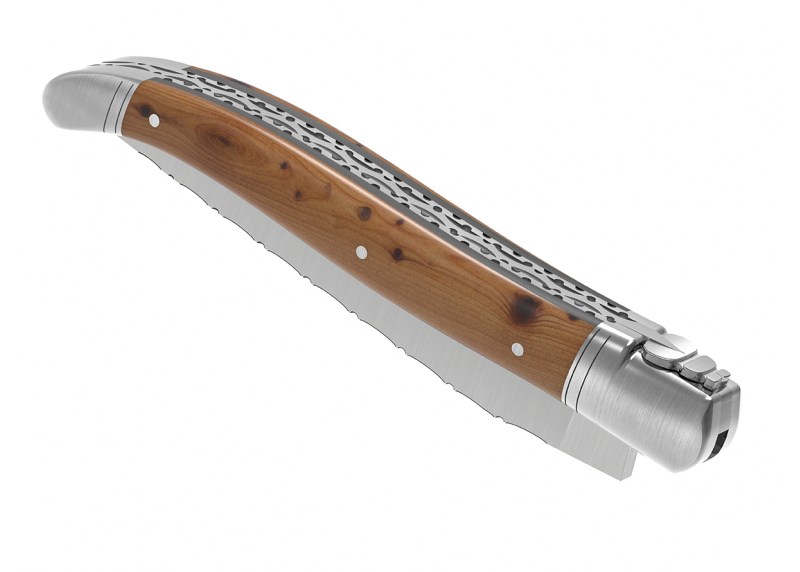 Prestige edition Laguiole knife with juniper wood handle and stainless steel bolsters image 7