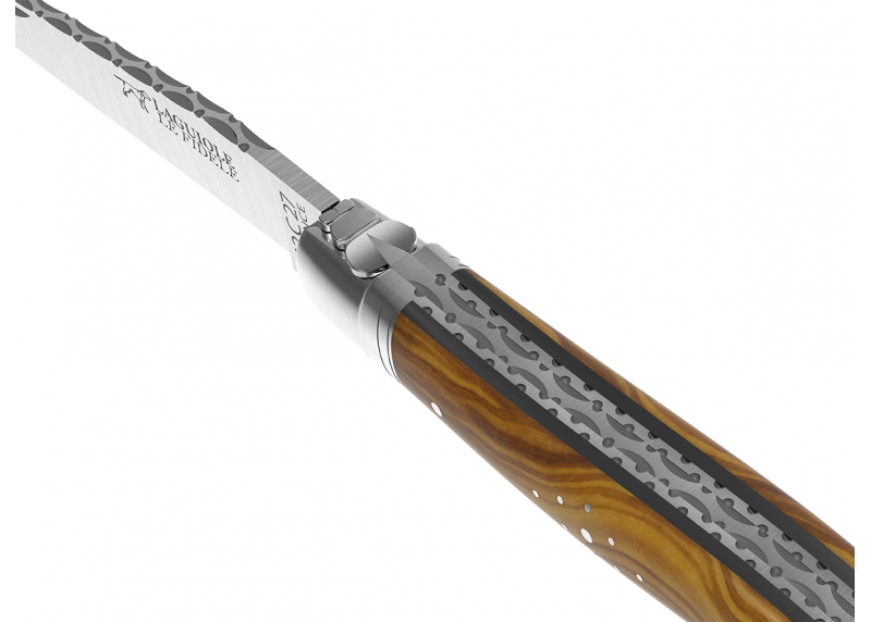 Prestige edition Laguiole knife with olive wood handle and stainless steel bolsters image 2