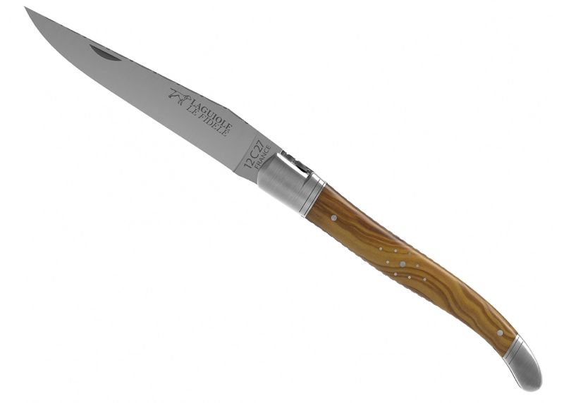 Prestige edition Laguiole knife with olive wood handle and stainless steel bolsters image 3