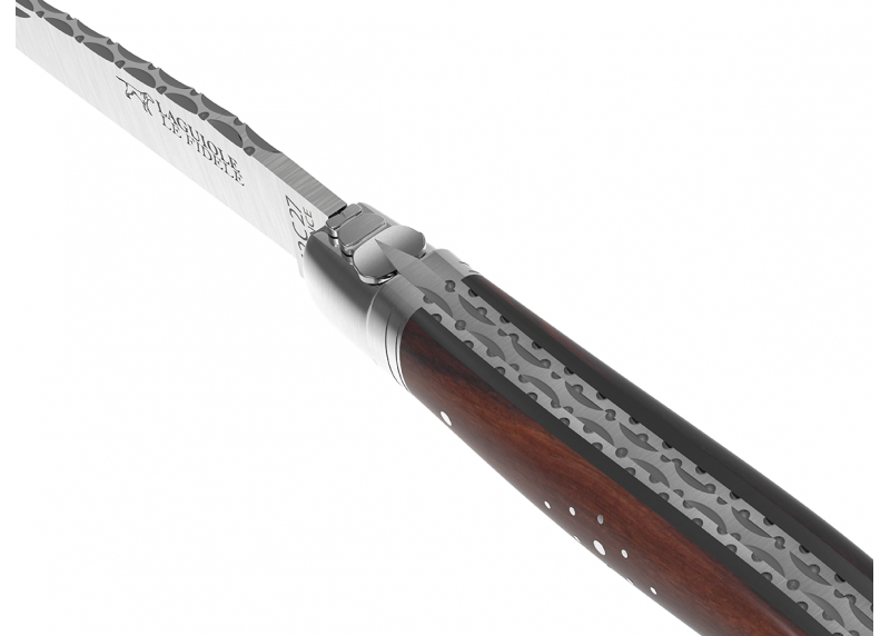 Prestige edition Laguiole knife with violet wood handle and stainless steel bolsters image 2