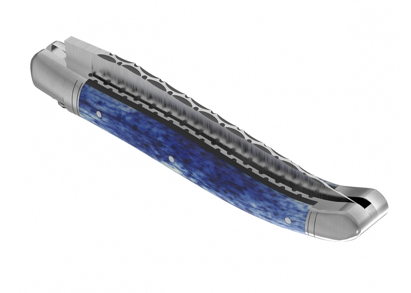 Prestige edition Laguiole knife with giraffe bone blue stained handle and stainless steel bolsters image 6