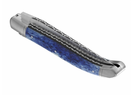 Prestige edition Laguiole knife with giraffe bone blue stained handle and stainless steel bolsters image 6