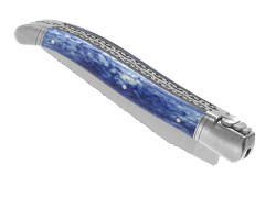 Prestige edition Laguiole knife with giraffe bone blue stained 