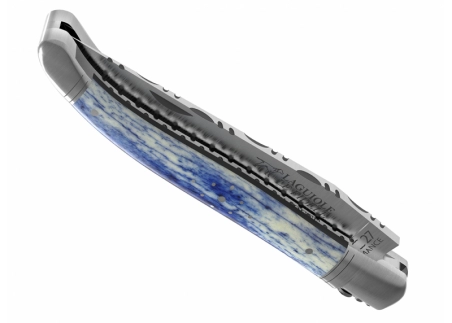 Prestige edition Laguiole knife with giraffe bone blue stained handle and stainless steel bolsters image 12