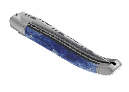 Prestige edition Laguiole knife with giraffe bone blue stained handle and stainless steel bolsters image 13