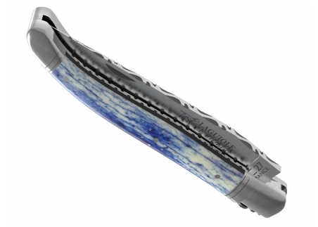 Prestige edition Laguiole knife with giraffe bone blue stained handle and stainless steel bolsters image 19