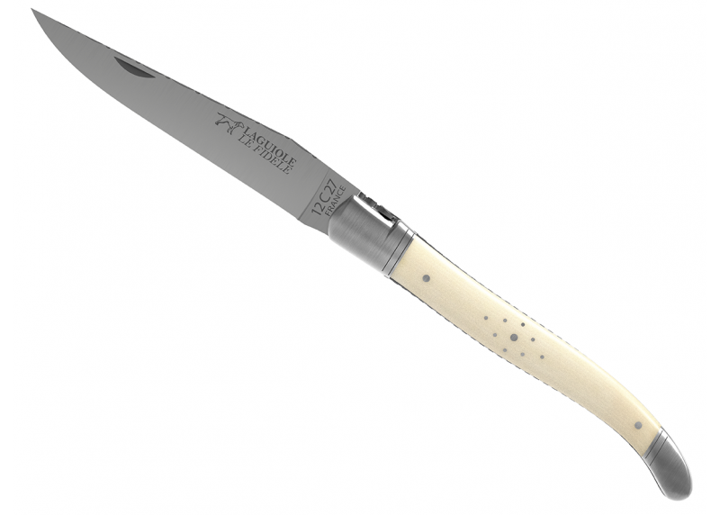 Prestige edition Laguiole knife with mammoth ivory handle and stainless steel bolsters image 3