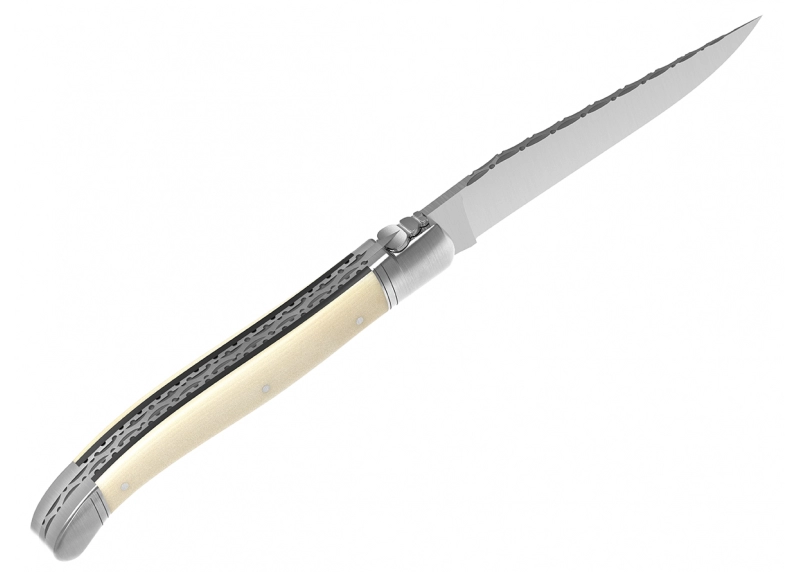 Prestige edition Laguiole knife with mammoth ivory handle and stainless steel bolsters image 4