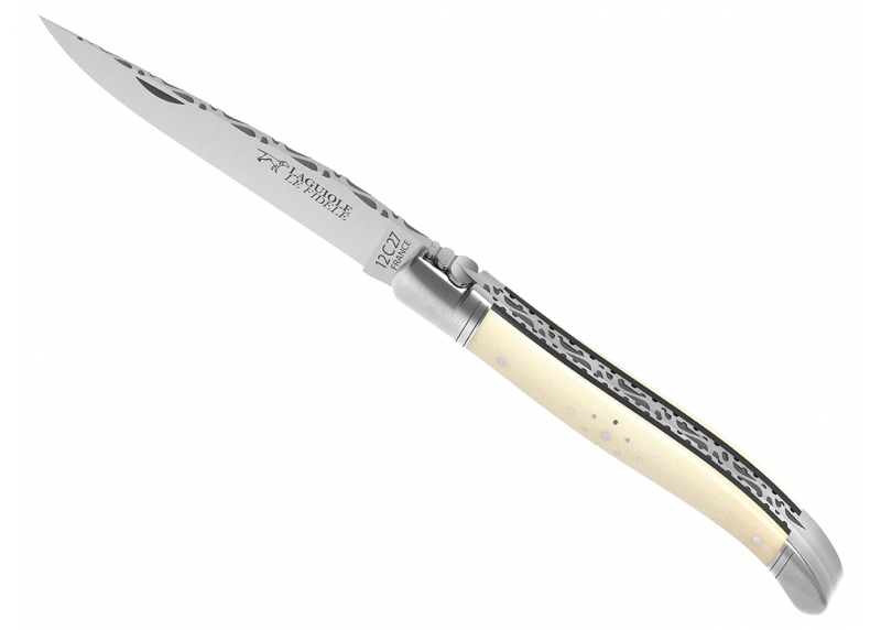 Prestige edition Laguiole knife with mammoth ivory handle and stainless steel bolsters image 15