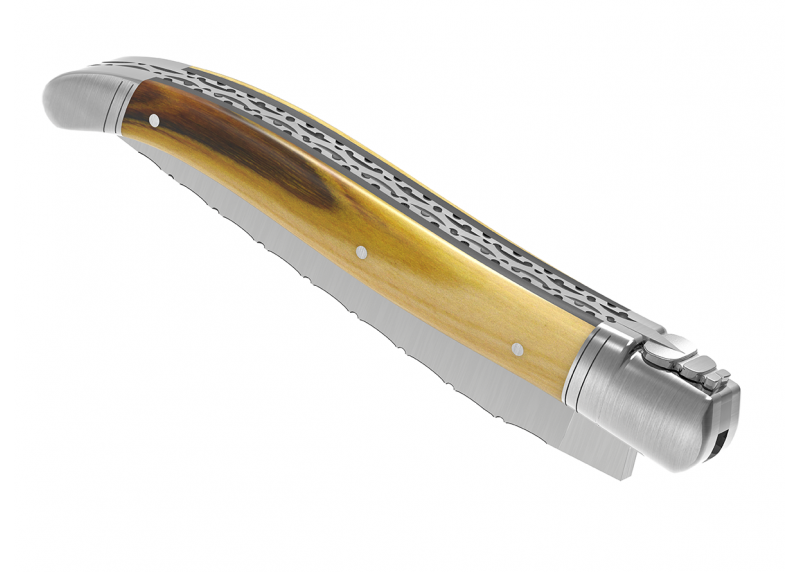 Prestige edition Laguiole knife with pistachio wood handle and stainless steel bolsters image 7