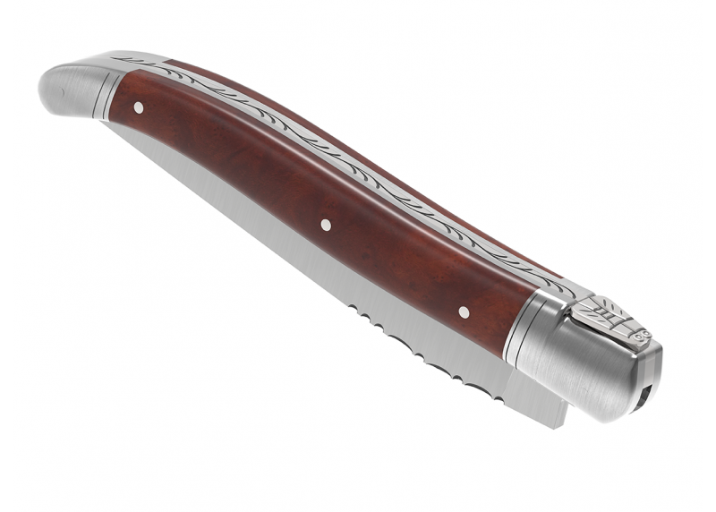 Laguiole knife with amboyna root wood handle and 2 stainless steel bolsters image 7