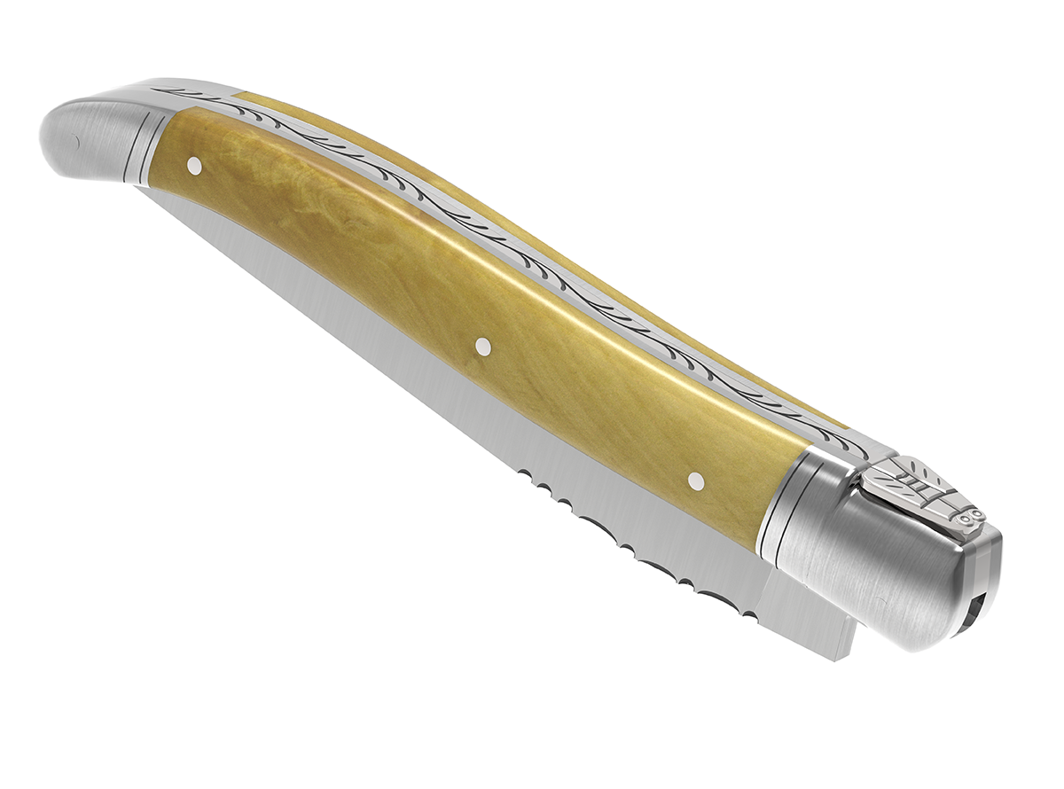 Couteau Laguiole en Aubrac 2 Pièces 12 cm Plein Manche Buis Finition  Brossée avec Tire Bouchon -  ®