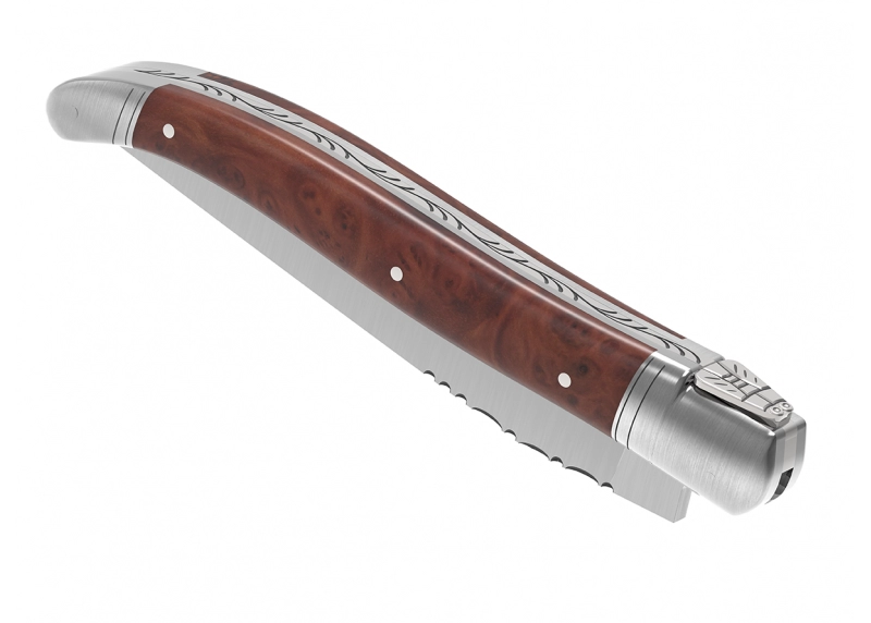 Laguiole knife with briar root wood handle and 2 stainless steel bolsters image 7