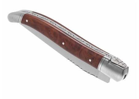 Laguiole knife with briar root wood handle and 2 stainless steel bolsters image 7