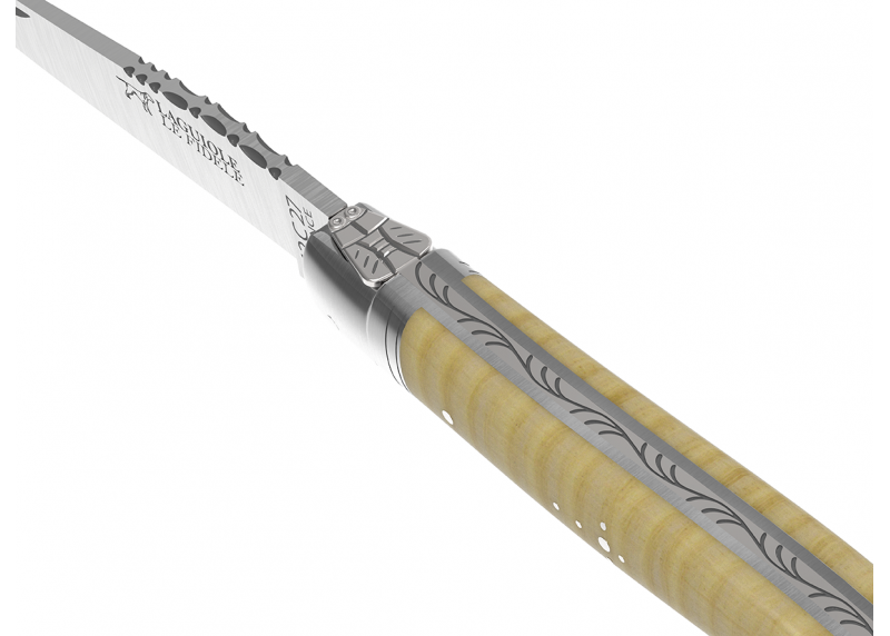 Couteau Laguiole avec un manche en érable onde et 2 mitres en acier inoxydable image 1
