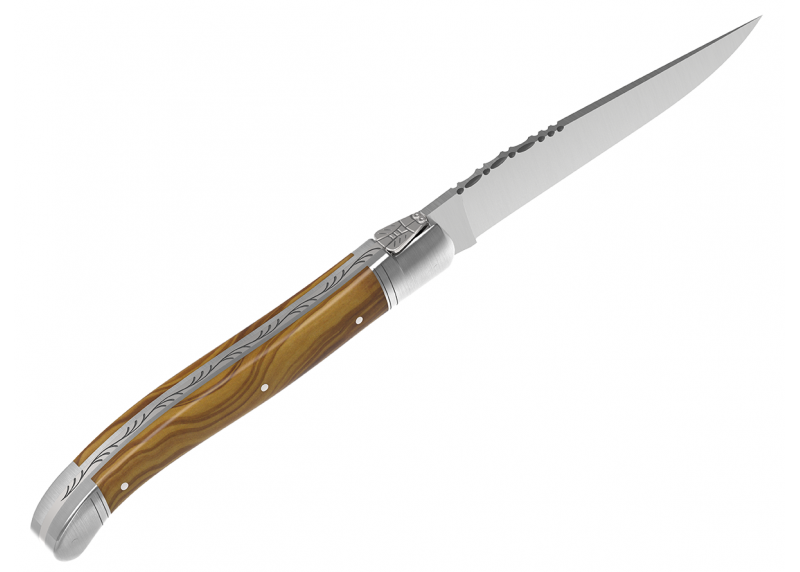 Couteau Laguiole avec un manche en bois d'olivier et 2 mitres en acier inoxydable image 3