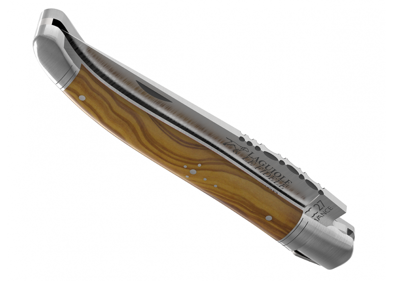 Couteau Laguiole avec un manche en bois d'olivier et 2 mitres en acier inoxydable image 4