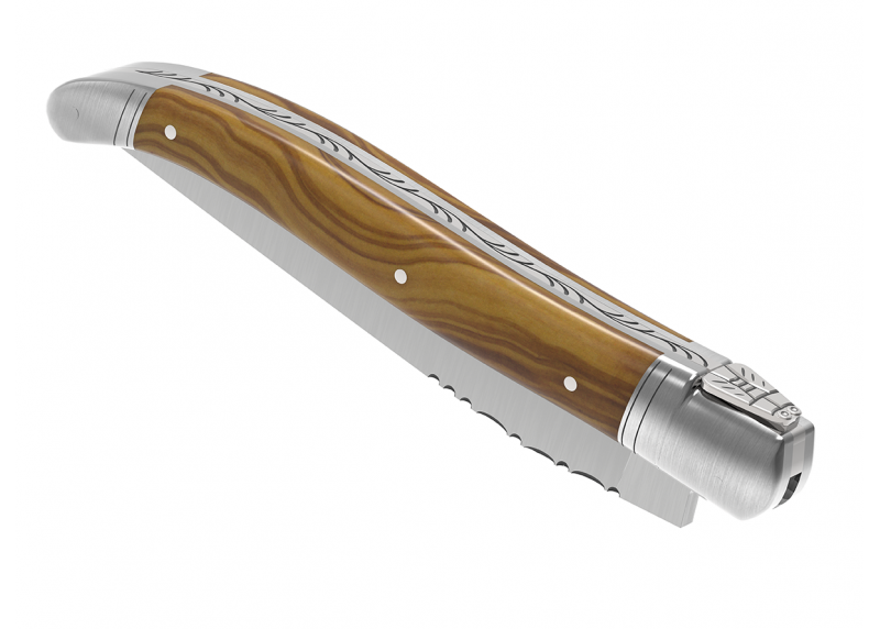 Couteau Laguiole avec un manche en bois d'olivier et 2 mitres en acier inoxydable image 6