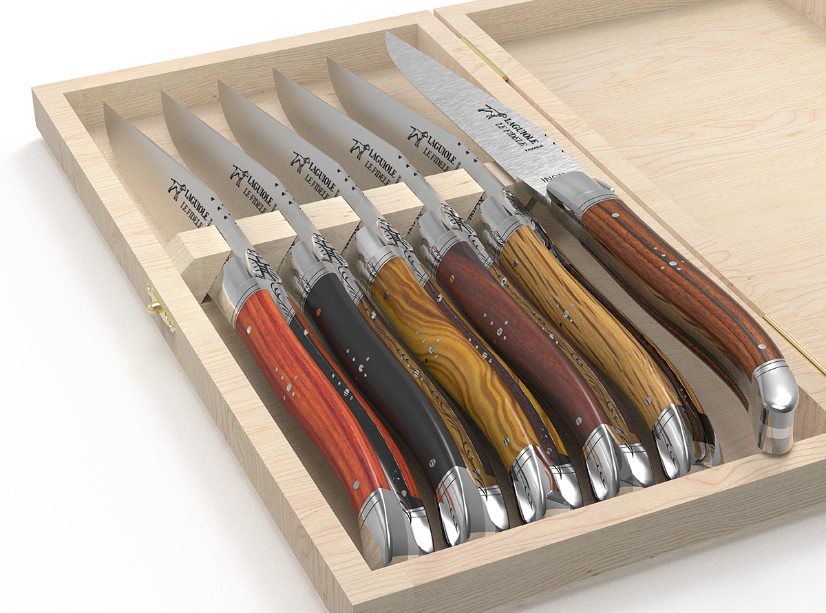 Pack de 6 couteaux Laguiole authentiques avec manche en Pakka