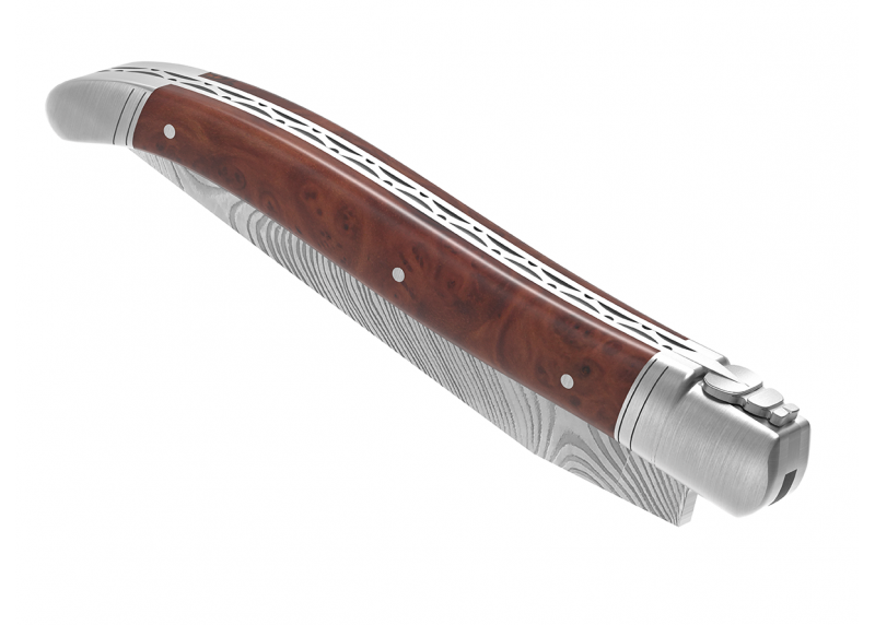 Laguiole knife Damascus edition with briar root wood handle and 2 stainless steel bolsters image 8