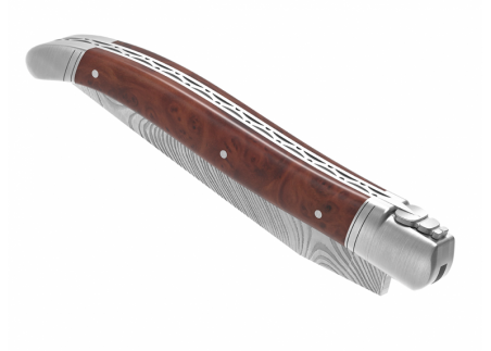 Laguiole knife Damascus edition with briar root wood handle and 2 stainless steel bolsters image 8