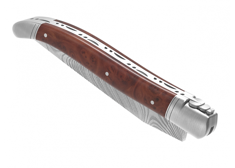 Laguiole knife Damascus edition with briar root wood handle and 2 stainless steel bolsters image 16