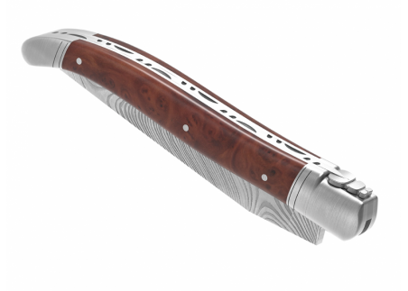 Laguiole knife Damascus edition with briar root wood handle and 2 stainless steel bolsters image 16