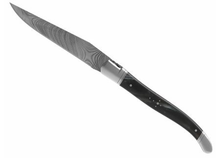 Couteau Laguiole collection damas avec un manche en corne brune et 2 mitres en acier inoxydable image 19