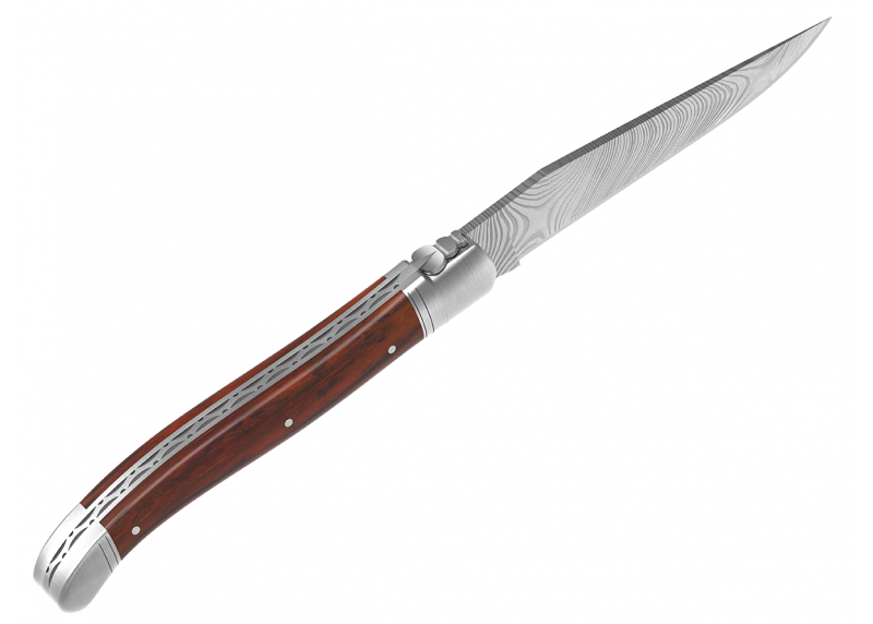 Laguiole knife Damascus edition with cocobolo wood handle and 2 stainless steel bolsters image 5