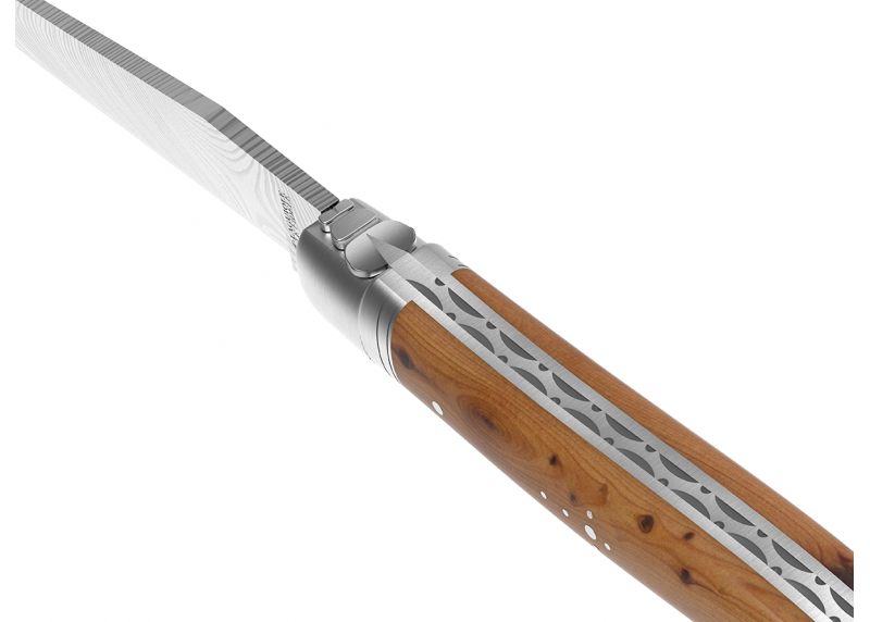 Couteau Laguiole collection damas avec un manche en bois de genévrier et 2 mitres en acier inoxydable image 2