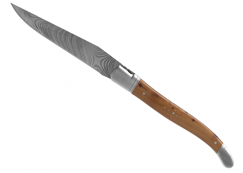 Couteau Laguiole collection damas avec un manche en bois de genévrier et 2 mitres en acier inoxydable image 19