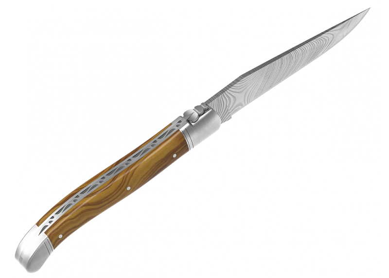 Laguiole knife Damascus edition with olive wood handle and 2 stainless steel bolsters image 21