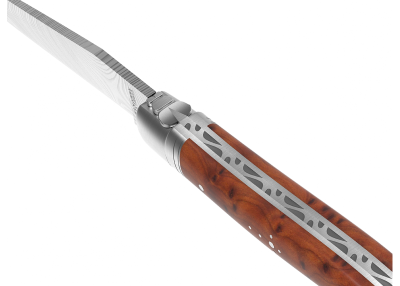Couteau Laguiole collection damas avec un manche en loupe de thuya et 2 mitres en acier inoxydable image 18