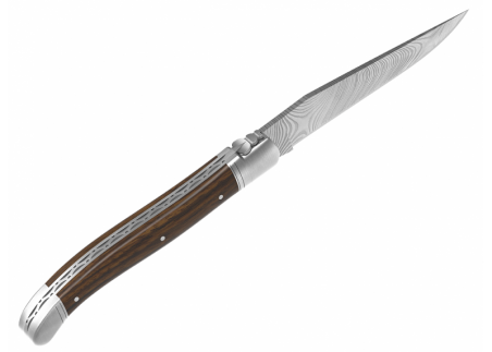 Laguiole knife Damascus edition with walnut wood handle and 2 stainless steel bolsters image 5