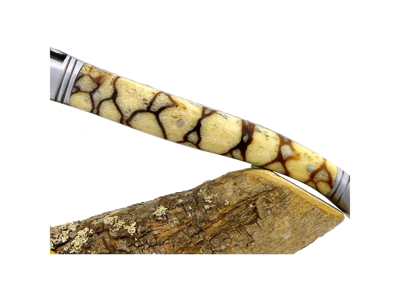 Forged and Guilloched/Chiseled Laguiole, Damascus Steel Blade, Handle Made Off Fossilised Tiger Coral image 10