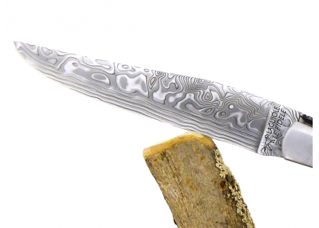 Forged and Guilloched/Chiseled Laguiole, Damascus Steel Blade, Handle Made Off Fossilised Tiger Coral image 11