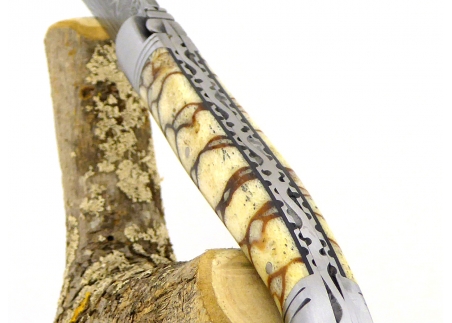 Forged and Guilloched/Chiseled Laguiole, Damascus Steel Blade, Handle Made Off Fossilised Tiger Coral image 13