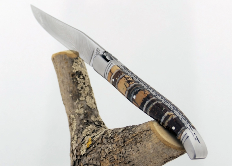 Forged Laguiole, Handle Made Off gold and black tinted MammothTooth Molar image 3