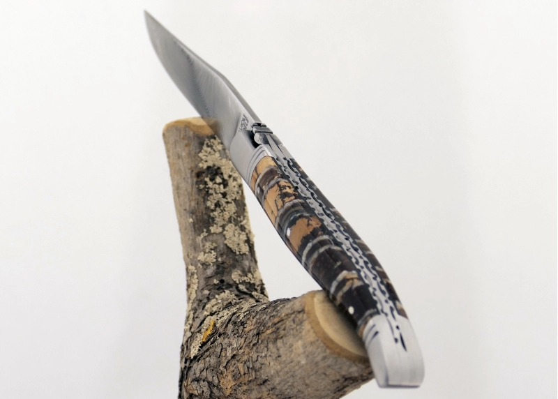 Forged Laguiole, Handle Made Off gold and black tinted MammothTooth Molar image 4