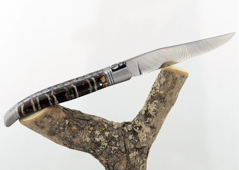 Forged Laguiole, Handle Made Off gold and black tinted MammothTooth Molar image 9