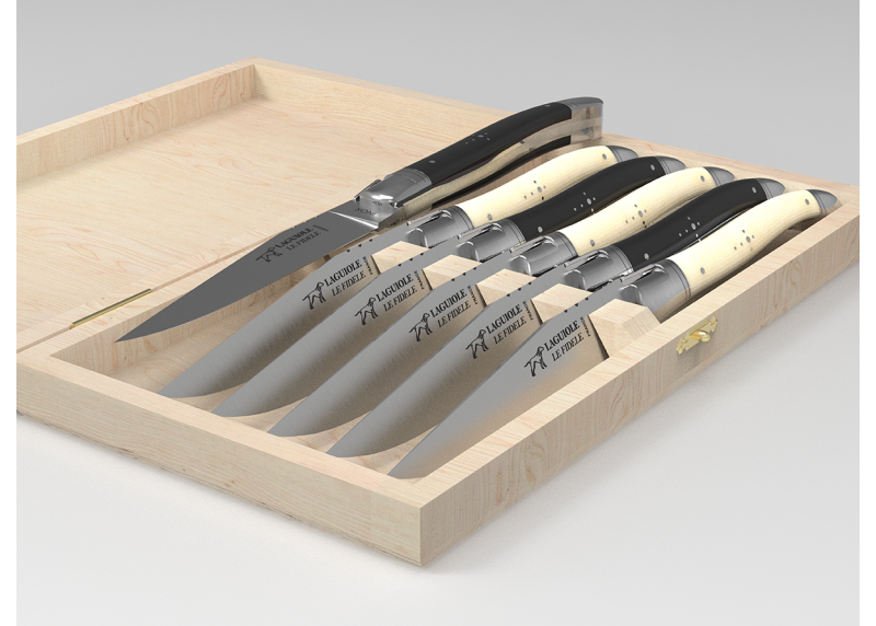 Service de 6 couteaux Laguiole avec un manche en os de bovin et bois d'ébène image 1