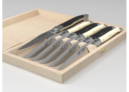 Service de 6 couteaux Laguiole avec un manche en os de bovin et bois d'ébène image 1
