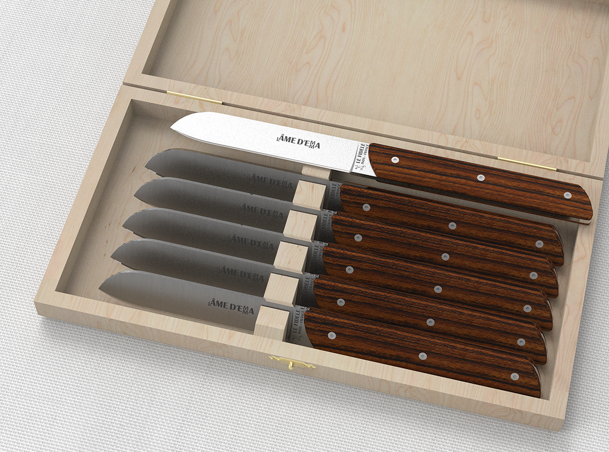 Laguiole Tradition 6-Piece Steak Knife Set - Dark Wood Handle