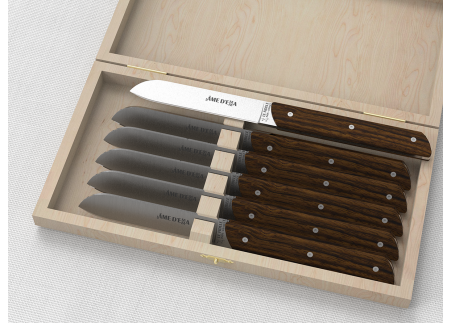 Set of 6 laguiole steak knives with walnut wood handle and stainless steel blade image 1