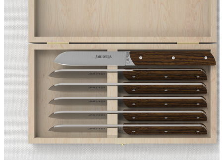 Set of 6 laguiole steak knives with walnut wood handle and stainless steel blade image 3