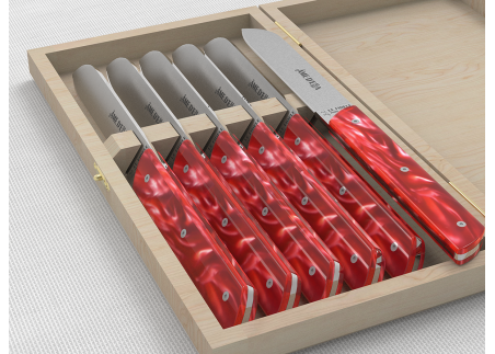 Set of 6 laguiole steak knives with Red Madreperlato handle and stainless steel blade image 4