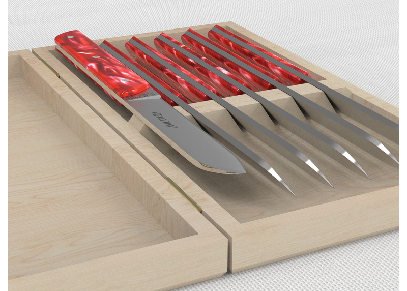 Set of 6 laguiole steak knives with Red Madreperlato handle and stainless steel blade image 6