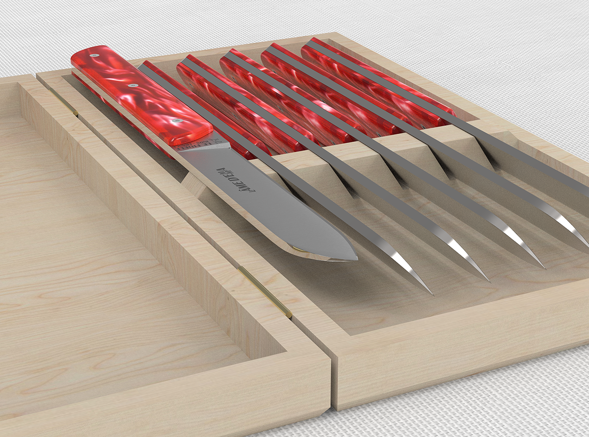 Laguiole steak knives, red acrylic handles, dishwasher safe Length