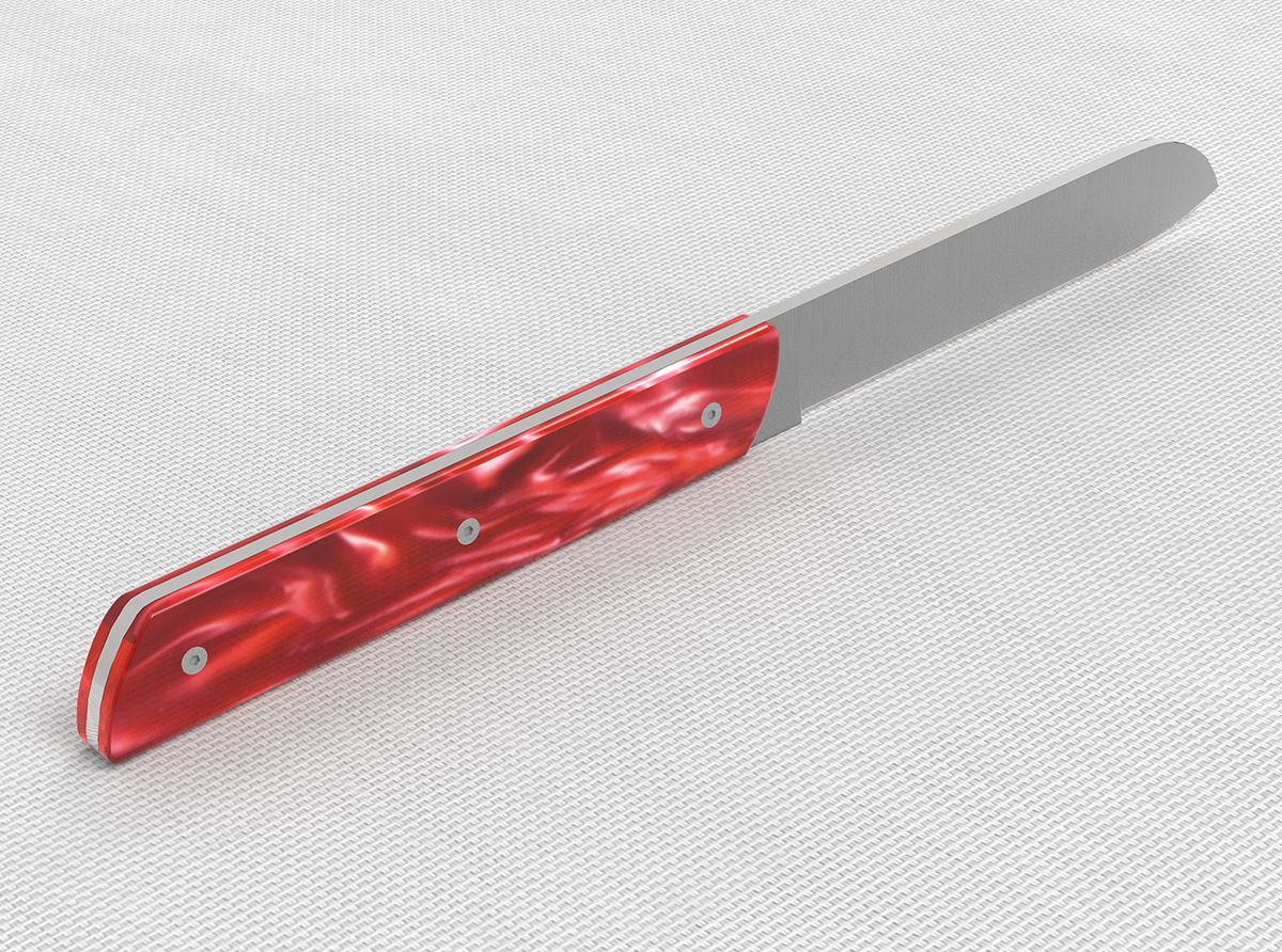 Laguiole steak knives, red acrylic handles, dishwasher safe Length